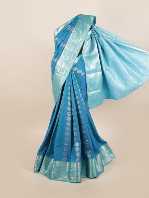 

Pothys Blue & Silver-Toned Ethnic Motifs Zari Silk Blend Saree