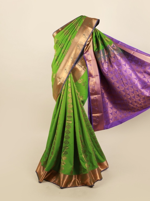 

Pothys Green & Copper-Toned Floral Zari Silk Blend Saree