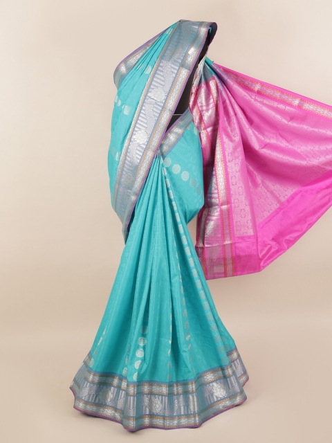 

Pothys Blue & Silver-Toned Ethnic Motifs Zari Silk Blend Saree