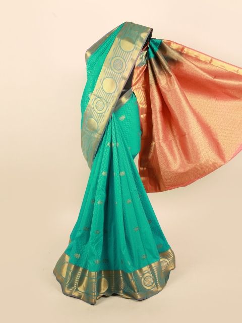 

Pothys Blue & Gold-Toned Ethnic Motifs Zari Silk Blend Saree
