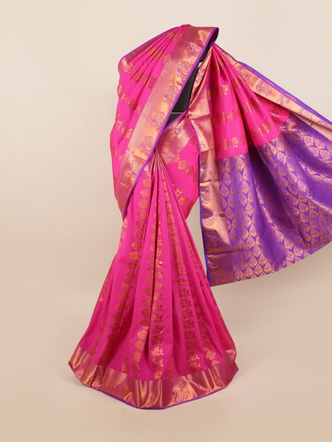 

Pothys Pink & Gold-Toned Ethnic Motifs Zari Silk Blend Saree