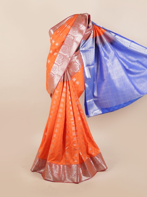 

Pothys Orange & Silver-Toned Ethnic Motifs Zari Silk Blend Saree