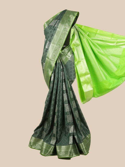 

Pothys Green & Silver-Toned Floral Zari Silk Blend Saree
