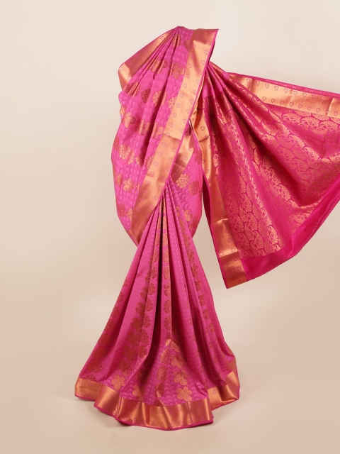 

Pothys Pink & Gold-Toned Ethnic Motifs Zari Silk Blend Saree