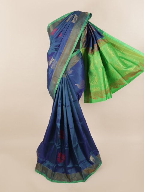 

Pothys Navy Blue & Copper-Toned Floral Zari Silk Blend Saree