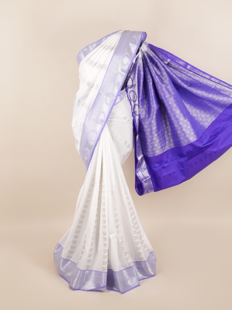 

Pothys White & Silver-Toned Ethnic Motifs Zari Silk Blend Saree