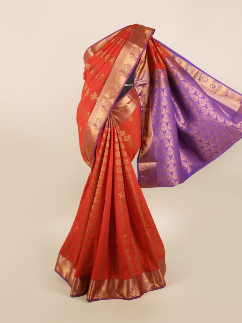 

Pothys Red & Gold-Toned Ethnic Motifs Zari Silk Blend Saree