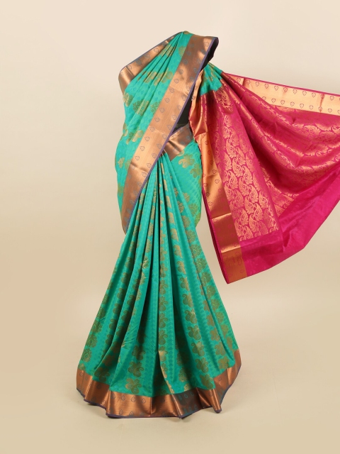 

Pothys Green & Gold-Toned Paisley Zari Silk Blend Saree