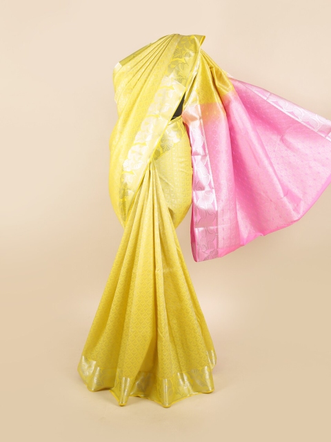 

Pothys Yellow & Silver-Toned Floral Zari Silk Blend Saree