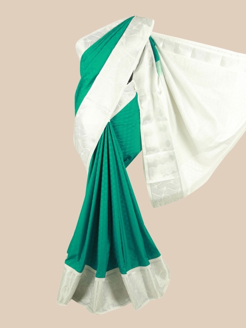 

Pothys Green & Silver-Toned Striped Zari Silk Blend Saree