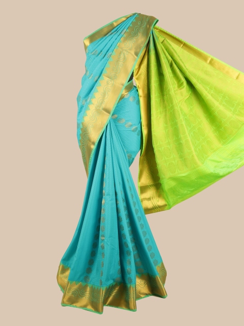 

Pothys Blue & Green Floral Motifs Zari Silk Blend Saree