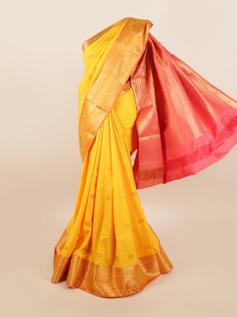 

Pothys Yellow & Pink Ethnic Motifs Zari Silk Blend Saree