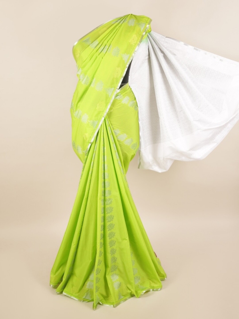 

Pothys Lime Green & White Floral Motifs Gotta Patti Silk Blend Saree