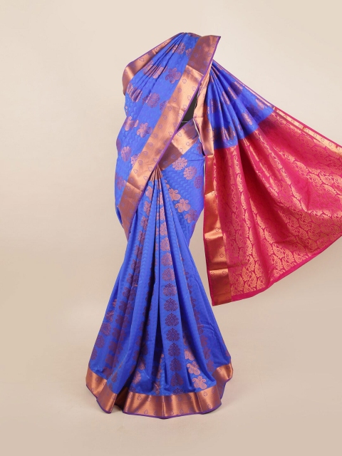 

Pothys Blue & Pink Ethnic Motifs Silk Blend Saree
