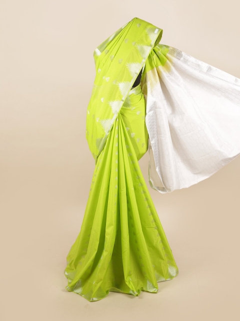 

Pothys Lime Green & Silver-Toned Ethnic Motifs Zari Silk Blend Saree