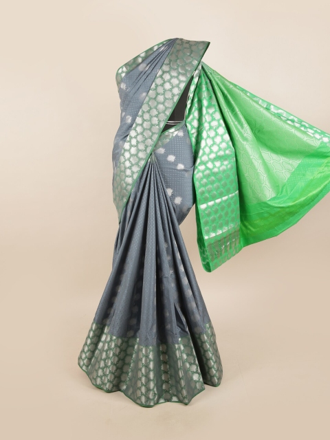 

Pothys Grey & Green Floral Motifs Zari Silk Blend Saree