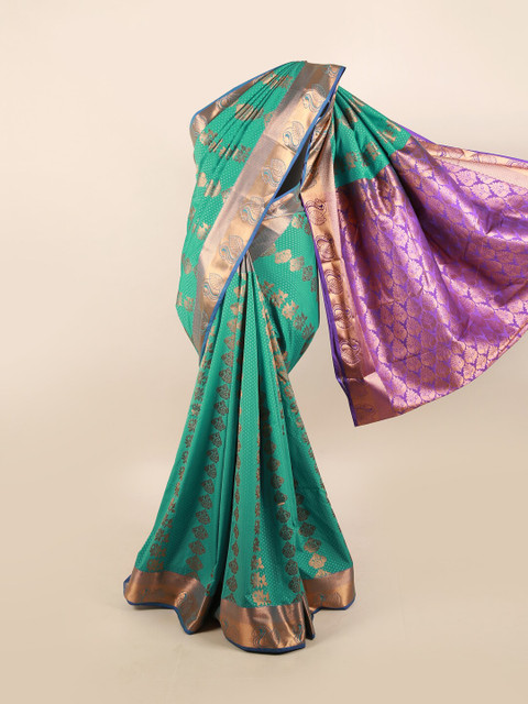

Pothys Green & Purple Ethnic Motifs Zari Silk Blend Saree