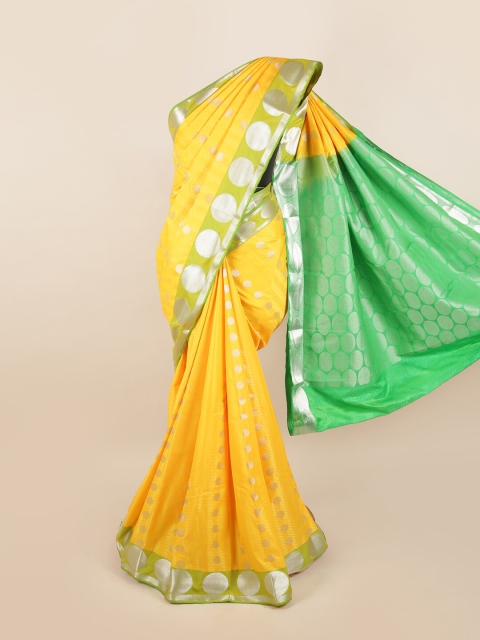 

Pothys Yellow& Green Woven Design Zari Silk Blend Saree