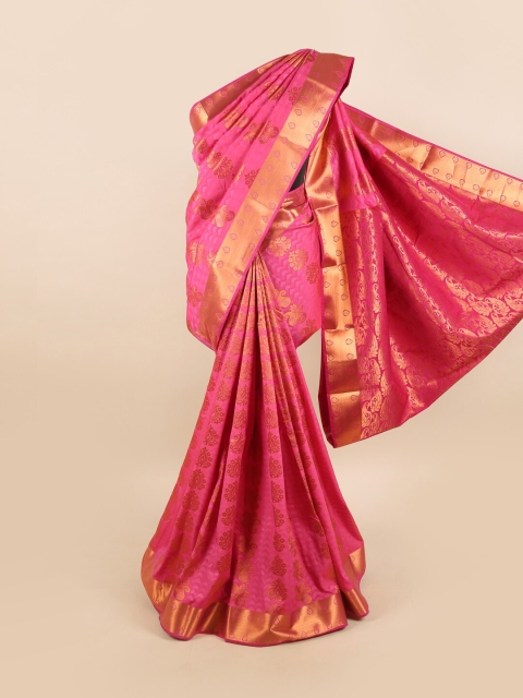 

Pothys Pink & Gold-Toned Ethnic Motifs Zari Silk Blend Saree