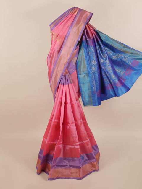 

Pothys Pink & Blue Ethnic Motifs Zari Silk Blend Saree