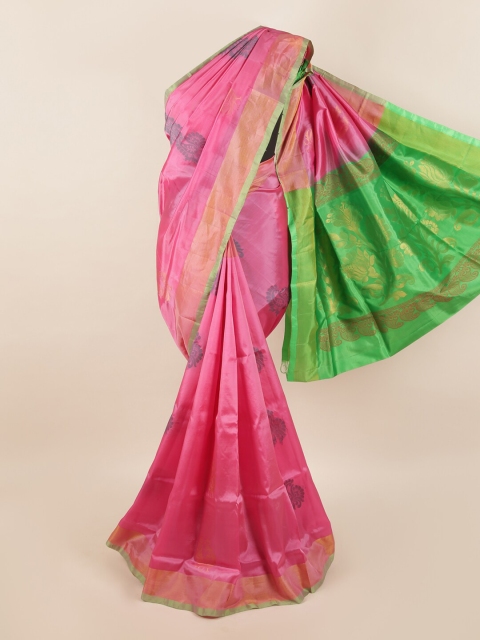 

Pothys Pink & Green Ethnic Motifs Silk Blend Saree