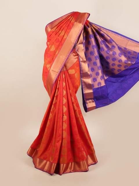 

Pothys Orange & Purple Ethnic Motifs Zari Silk Blend Saree