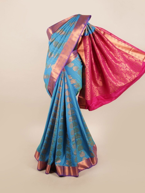

Pothys Blue & Pink Ethnic Motifs Zari Silk Blend Saree