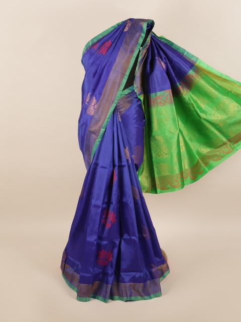 

Pothys Blue & Green Floral Motifs Zari Silk Blend Saree