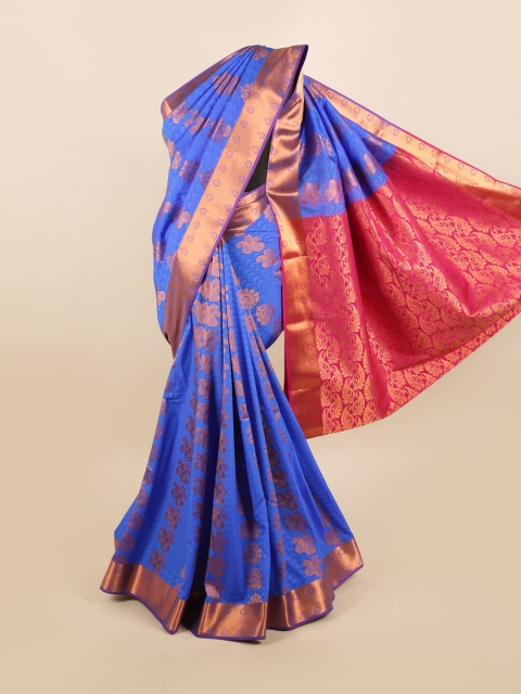 

Pothys Blue & Red Ethnic Motifs Zari Silk Blend Saree
