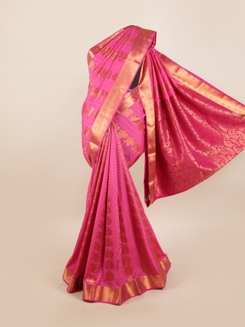 

Pothys Pink & Gold-Toned Ethnic Motifs Zari Silk Blend Saree
