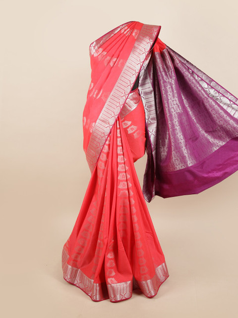 

Pothys Pink & Purple Floral Motifs Zari Silk Blend Saree