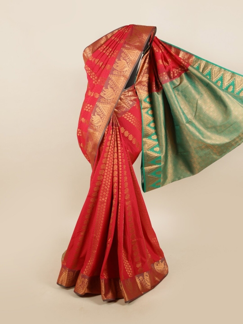 

Pothys Red & Green Woven Design Zari Silk Blend Saree
