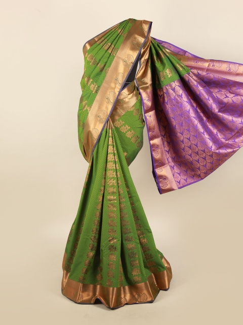 

Pothys Green & Purple Ethnic Motifs Zari Silk Blend Saree