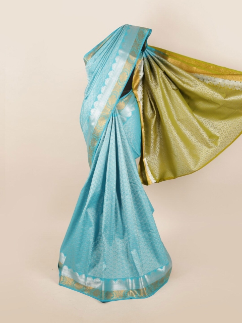 

Pothys Blue & Green Floral Motifs Zari Silk Blend Saree