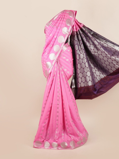 

Pothys Pink & Brown Woven Design Zari Silk Blend Saree