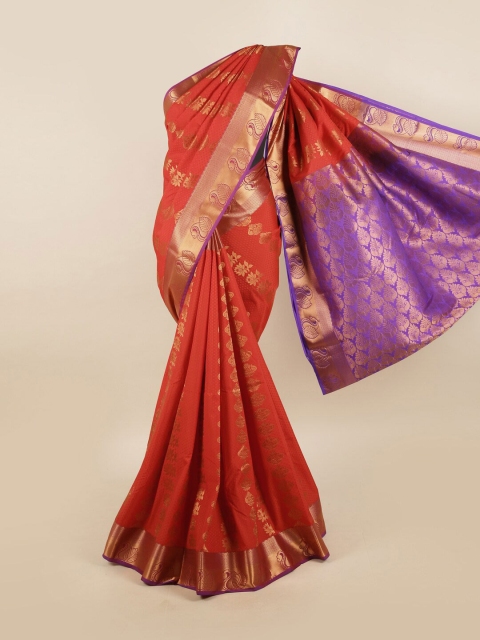 

Pothys Rust & Purple Ethnic Motifs Zari Silk Blend Saree