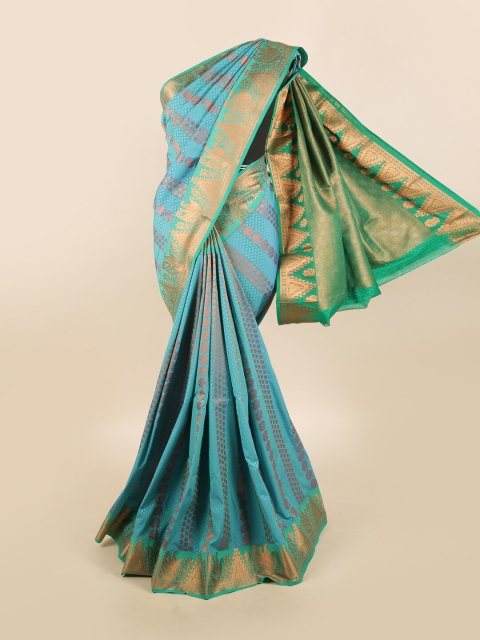 

Pothys Blue & Green Ethnic Motifs Zari Silk Blend Saree