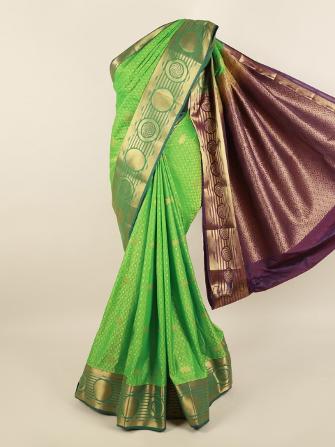 

Pothys Sea Green & Violet Geometric Motifs Zari Silk Blend Saree