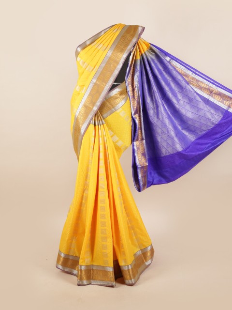 

Pothys Yellow & Blue Woven Design Zari Silk Blend Saree