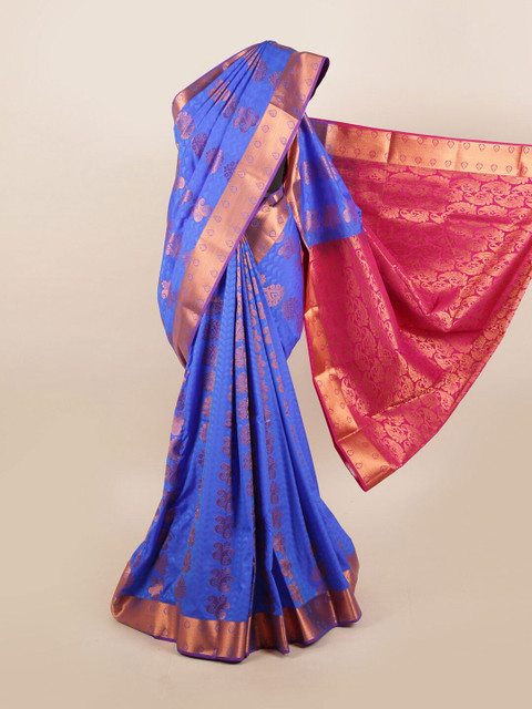 

Pothys Blue & Pink Ethnic Motifs Zari Silk Blend Saree