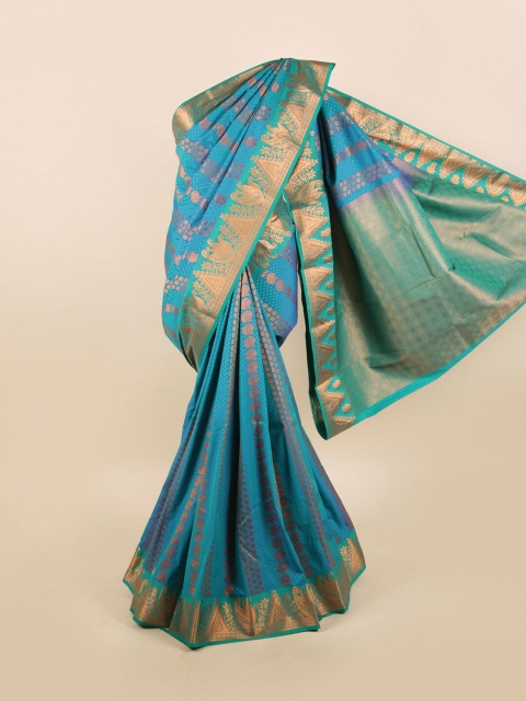 

Pothys Blue & Gold-Toned Floral Motifs Zari Silk Blend Saree