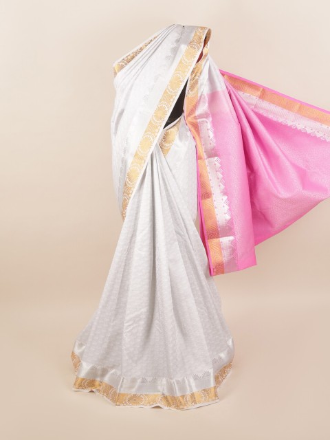 

Pothys White & Pink Ethnic Motifs Zari Silk Blend Saree