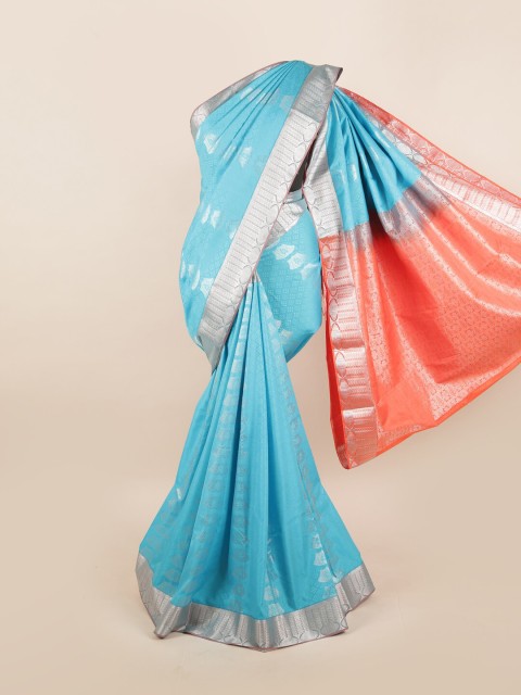 

Pothys Blue & Orange Ethnic Motifs Zari Silk Blend Saree