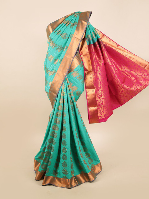 

Pothys Green & Pink Ethnic Motifs Zari Silk Blend Saree