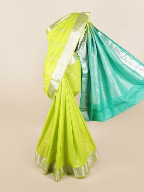 

Pothys Lime Green & Silver-Toned Woven Design Zari Silk Blend Saree