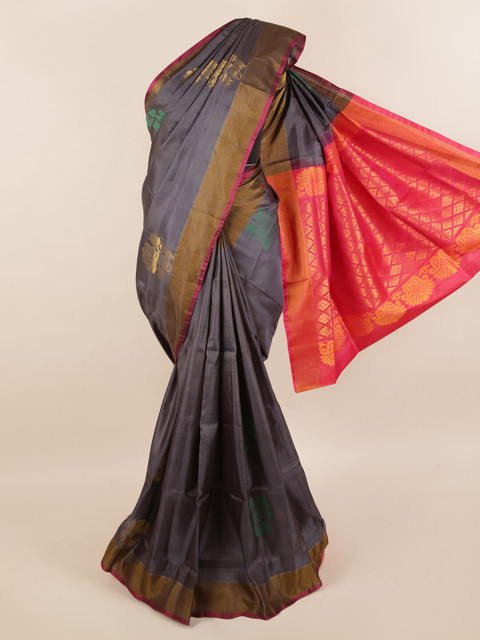 

Pothys Grey & Orange Ethnic Motifs Zari Silk Blend Saree