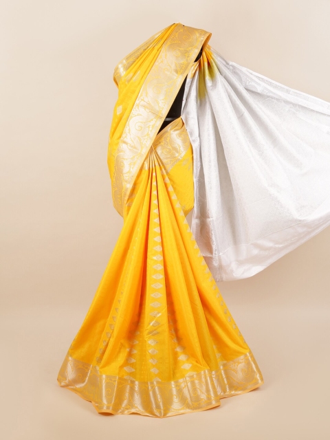 

Pothys Yellow & White Ethnic Motifs Zari Silk Blend Saree