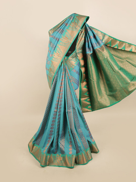 

Pothys Blue & Green Ethnic Motifs Zari Silk Blend Saree