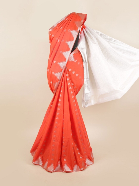 

Pothys Orange & Silver-Toned Woven Design Zari Silk Blend Saree