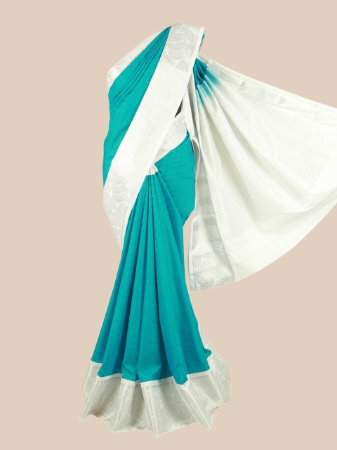 

Pothys Green & Silver-Toned Woven Design Zari Silk Blend Saree